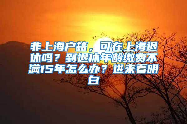 非上海戶籍，可在上海退休嗎？到退休年齡繳費(fèi)不滿15年怎么辦？進(jìn)來看明白→