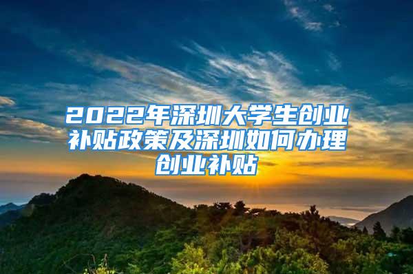 2022年深圳大學(xué)生創(chuàng)業(yè)補貼政策及深圳如何辦理創(chuàng)業(yè)補貼