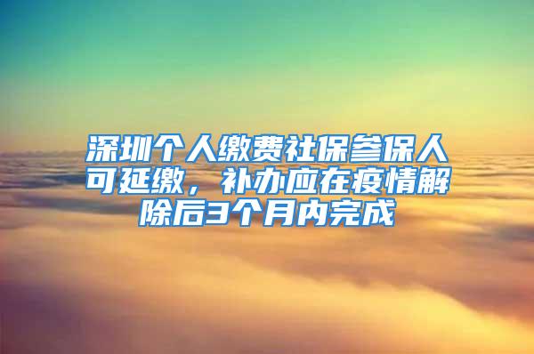 深圳個(gè)人繳費(fèi)社保參保人可延繳，補(bǔ)辦應(yīng)在疫情解除后3個(gè)月內(nèi)完成