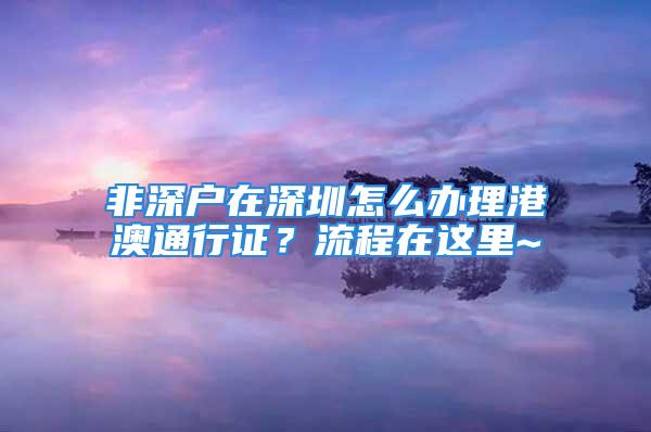 非深戶在深圳怎么辦理港澳通行證？流程在這里~