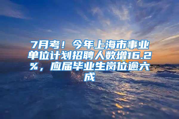 7月考！今年上海市事業(yè)單位計(jì)劃招聘人數(shù)增16.2%，應(yīng)屆畢業(yè)生崗位逾六成