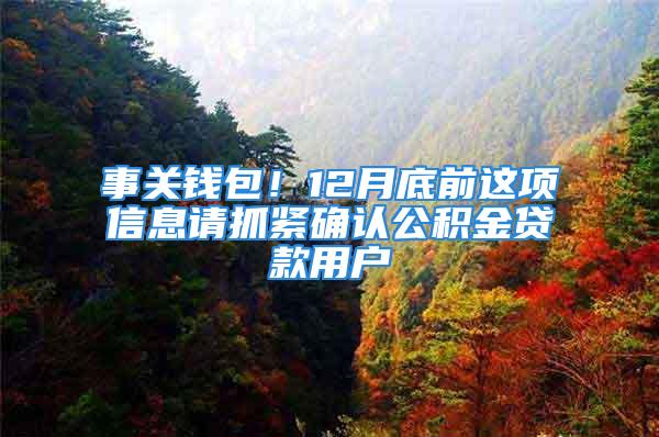 事關(guān)錢包！12月底前這項信息請抓緊確認(rèn)公積金貸款用戶