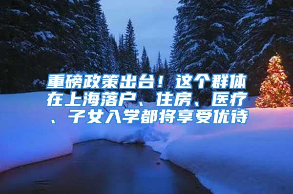 重磅政策出臺！這個群體在上海落戶、住房、醫(yī)療、子女入學(xué)都將享受優(yōu)待