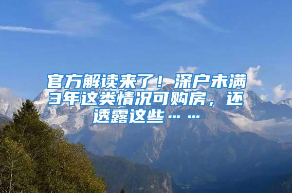 官方解讀來了！深戶未滿3年這類情況可購房，還透露這些……