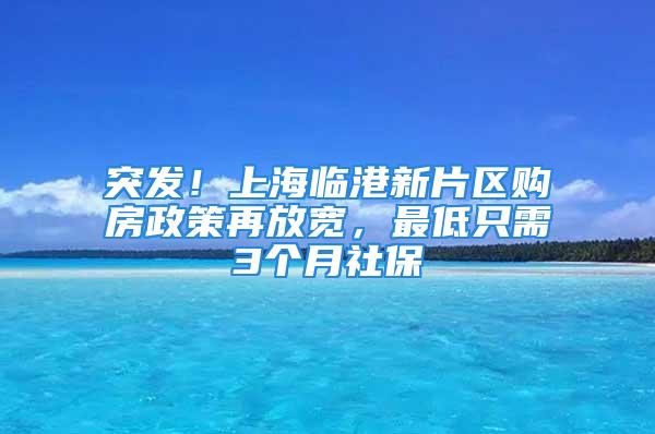 突發(fā)！上海臨港新片區(qū)購房政策再放寬，最低只需3個月社保