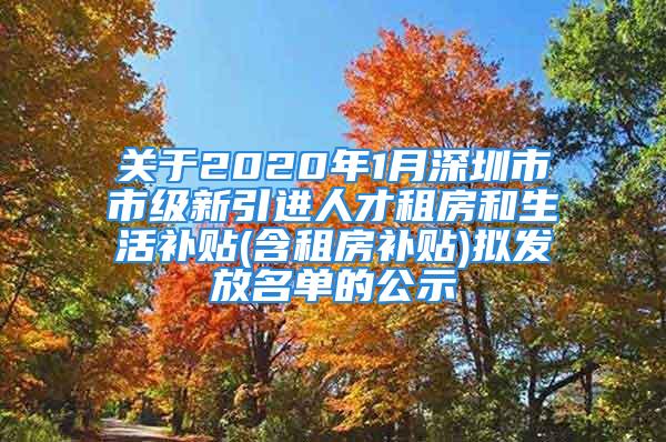 關(guān)于2020年1月深圳市市級新引進人才租房和生活補貼(含租房補貼)擬發(fā)放名單的公示