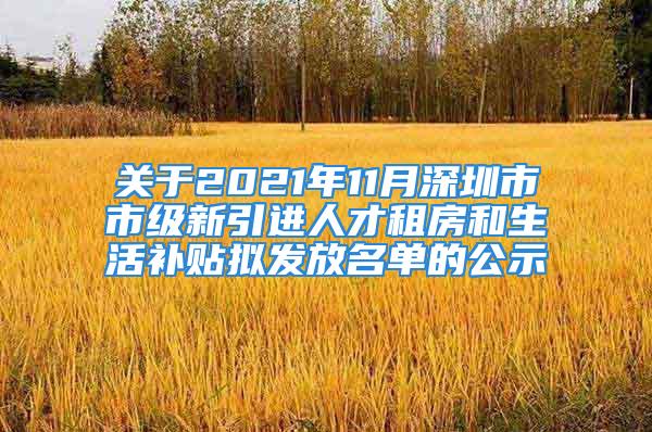 關(guān)于2021年11月深圳市市級(jí)新引進(jìn)人才租房和生活補(bǔ)貼擬發(fā)放名單的公示