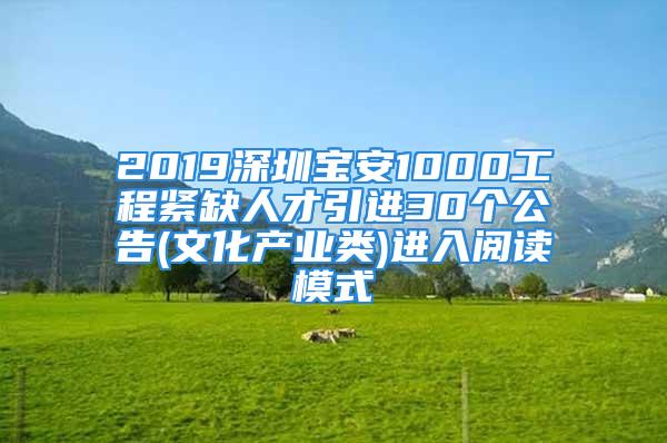 2019深圳寶安1000工程緊缺人才引進30個公告(文化產(chǎn)業(yè)類)進入閱讀模式