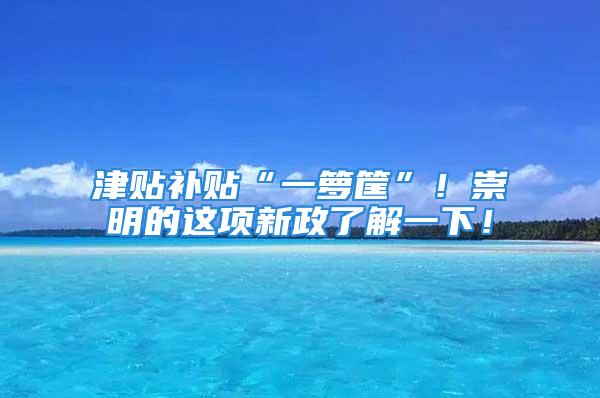 津貼補貼“一籮筐”！崇明的這項新政了解一下！