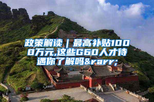 政策解讀｜最高補貼1000萬元,這些G60人才待遇你了解嗎→