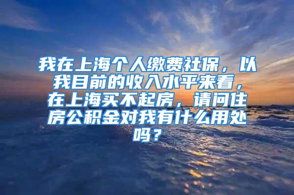 我在上海個人繳費社保，以我目前的收入水平來看，在上海買不起房，請問住房公積金對我有什么用處嗎？