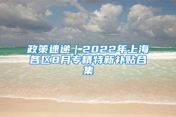 政策速遞｜2022年上海各區(qū)8月專精特新補(bǔ)貼合集