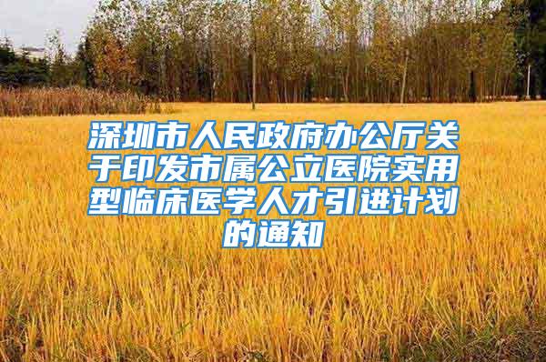 深圳市人民政府辦公廳關于印發(fā)市屬公立醫(yī)院實用型臨床醫(yī)學人才引進計劃的通知