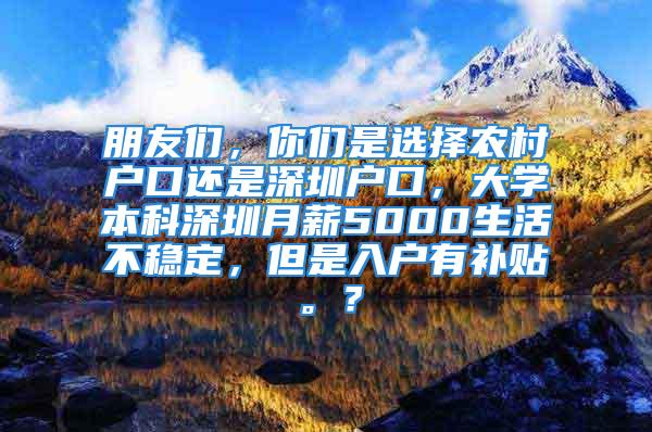 朋友們，你們是選擇農(nóng)村戶口還是深圳戶口，大學本科深圳月薪5000生活不穩(wěn)定，但是入戶有補貼。？