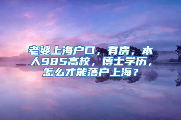 老婆上海戶口，有房，本人985高校，博士學(xué)歷，怎么才能落戶上海？