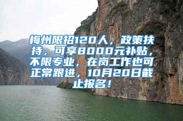 梅州限招120人，政策扶持，可享8000元補貼，不限專業(yè)，在崗工作也可正常跟進，10月20日截止報名！