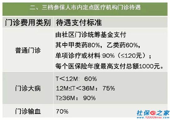 二、三檔參保人市內(nèi)定點(diǎn)醫(yī)療機(jī)構(gòu)門診待遇