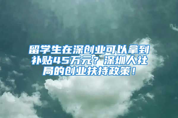 留學(xué)生在深創(chuàng)業(yè)可以拿到補貼45萬元？深圳人社局的創(chuàng)業(yè)扶持政策！