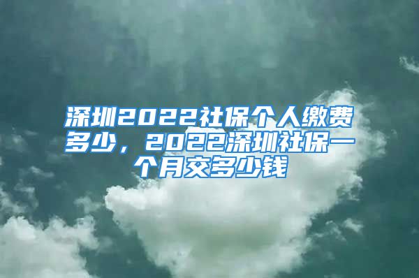 深圳2022社保個人繳費多少，2022深圳社保一個月交多少錢