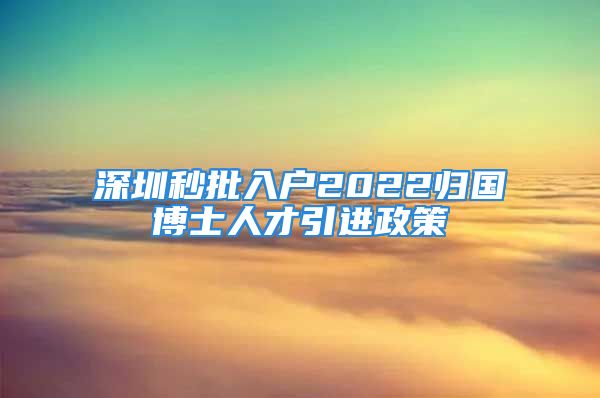 深圳秒批入戶2022歸國博士人才引進政策