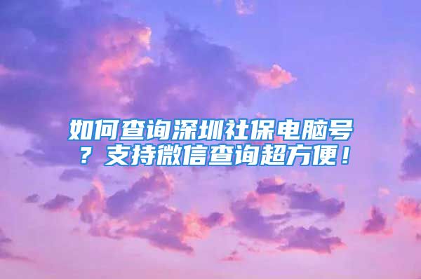 如何查詢深圳社保電腦號？支持微信查詢超方便！