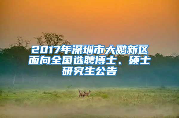 2017年深圳市大鵬新區(qū)面向全國(guó)選聘博士、碩士研究生公告