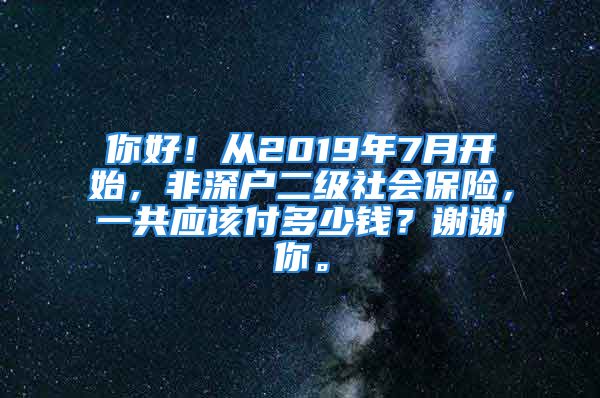 你好！從2019年7月開始，非深戶二級社會保險，一共應(yīng)該付多少錢？謝謝你。