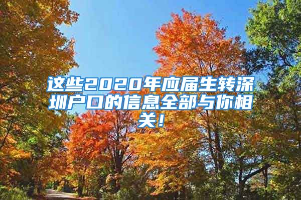 這些2020年應屆生轉(zhuǎn)深圳戶口的信息全部與你相關！