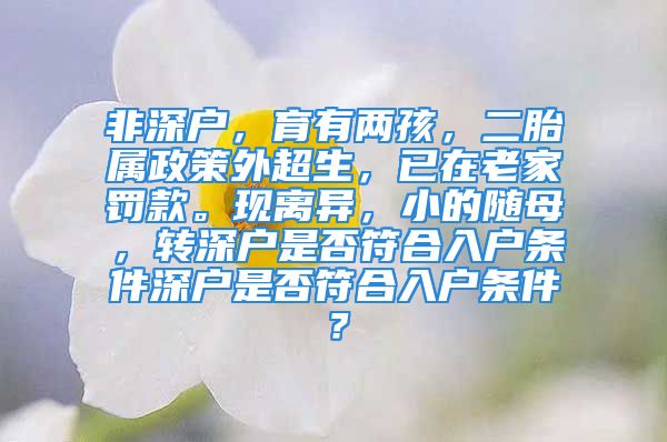 非深戶，育有兩孩，二胎屬政策外超生，已在老家罰款?，F(xiàn)離異，小的隨母，轉(zhuǎn)深戶是否符合入戶條件深戶是否符合入戶條件？