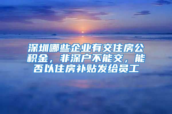 深圳哪些企業(yè)有交住房公積金，非深戶不能交，能否以住房補(bǔ)貼發(fā)給員工