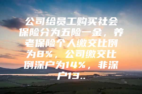 公司給員工購買社會保險分為五險一金，養(yǎng)老保險個人繳交比例為8%，公司繳交比例深戶為14%，非深戶13..