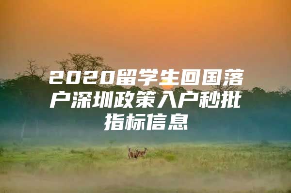 2020留學生回國落戶深圳政策入戶秒批指標信息